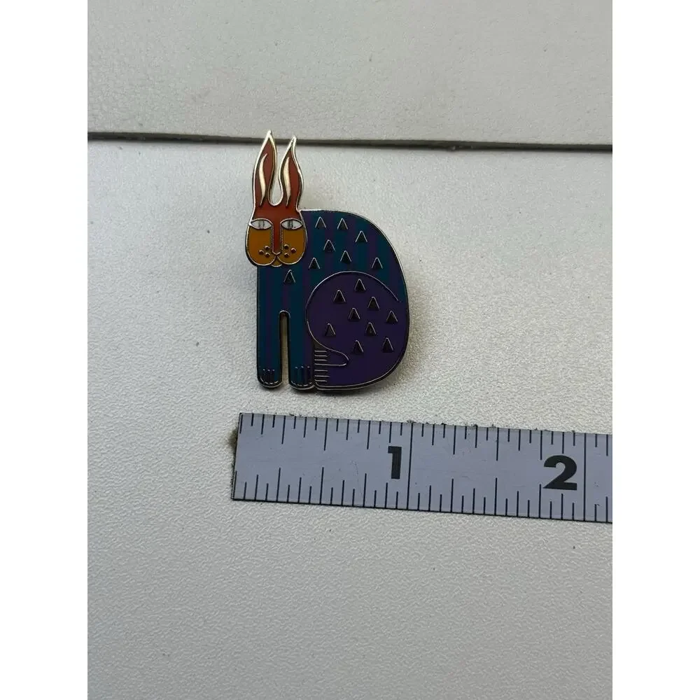 Vintage Laurel Burch Rabbit for Ross Enamel Multi Color Brooch